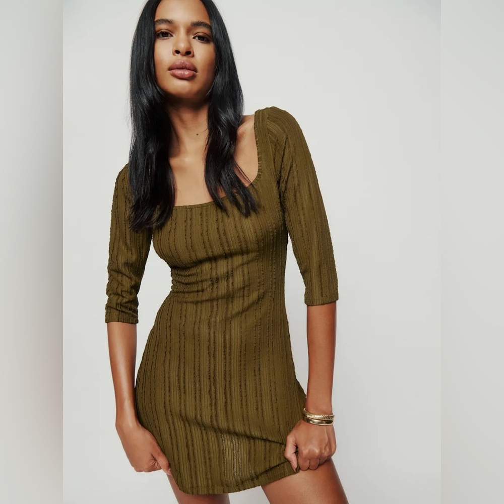 Reformation Olive Green Ribbed Mini Dress